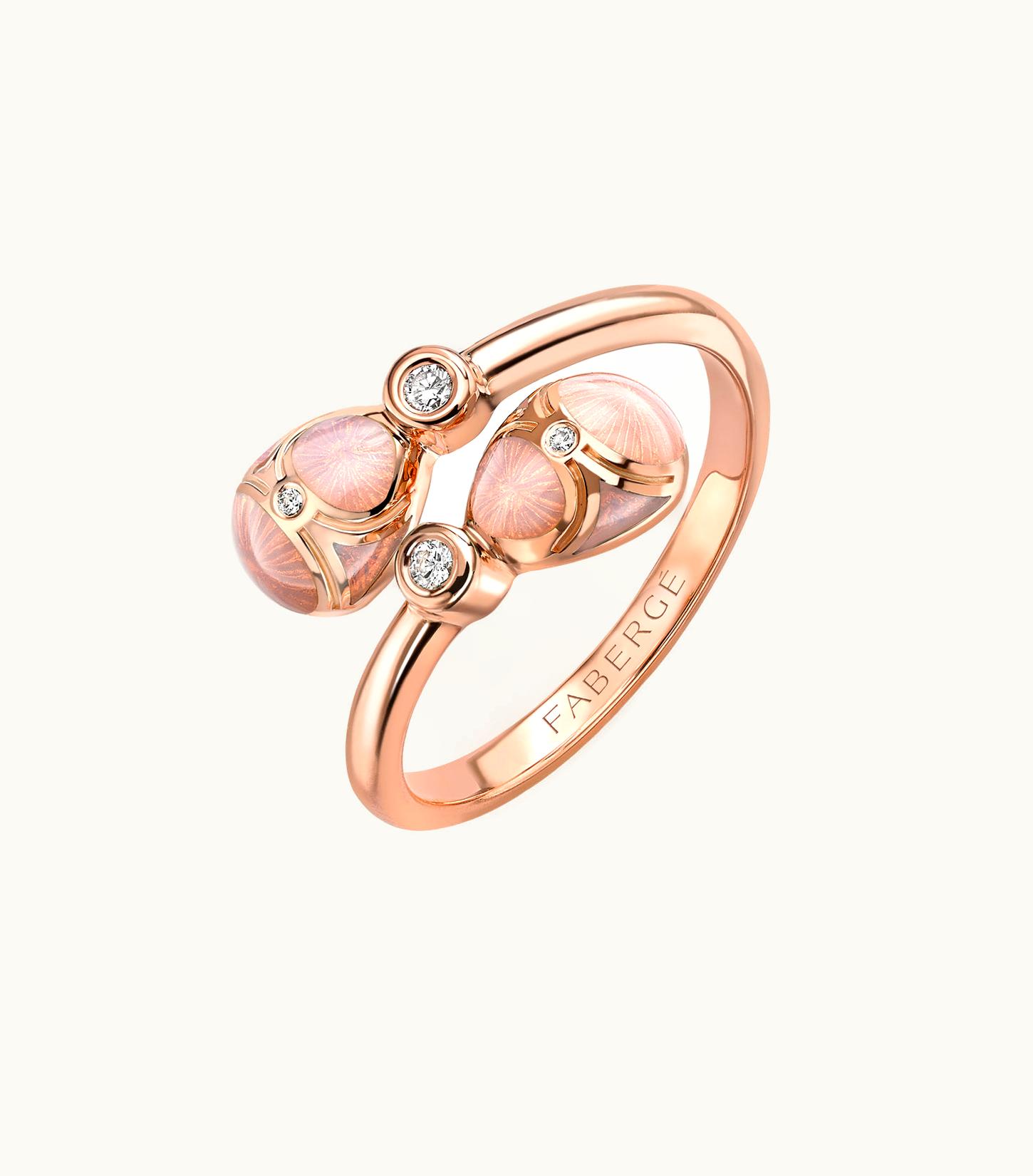 Faberge Faberge Heritage Rose Gold Diamond & Pink Guilloché Enamel Crossover Ring