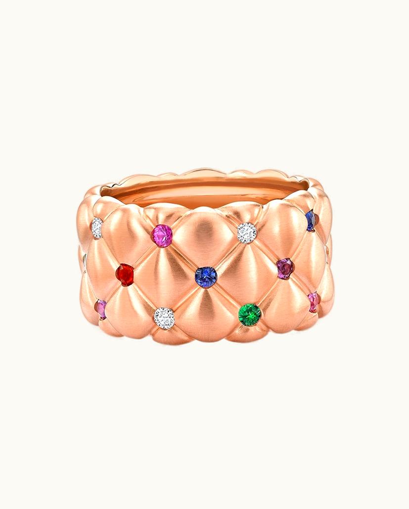 Faberge Faberge Treillage Brushed Rose Gold & Multicoloured Gemstone Set Grande Ring