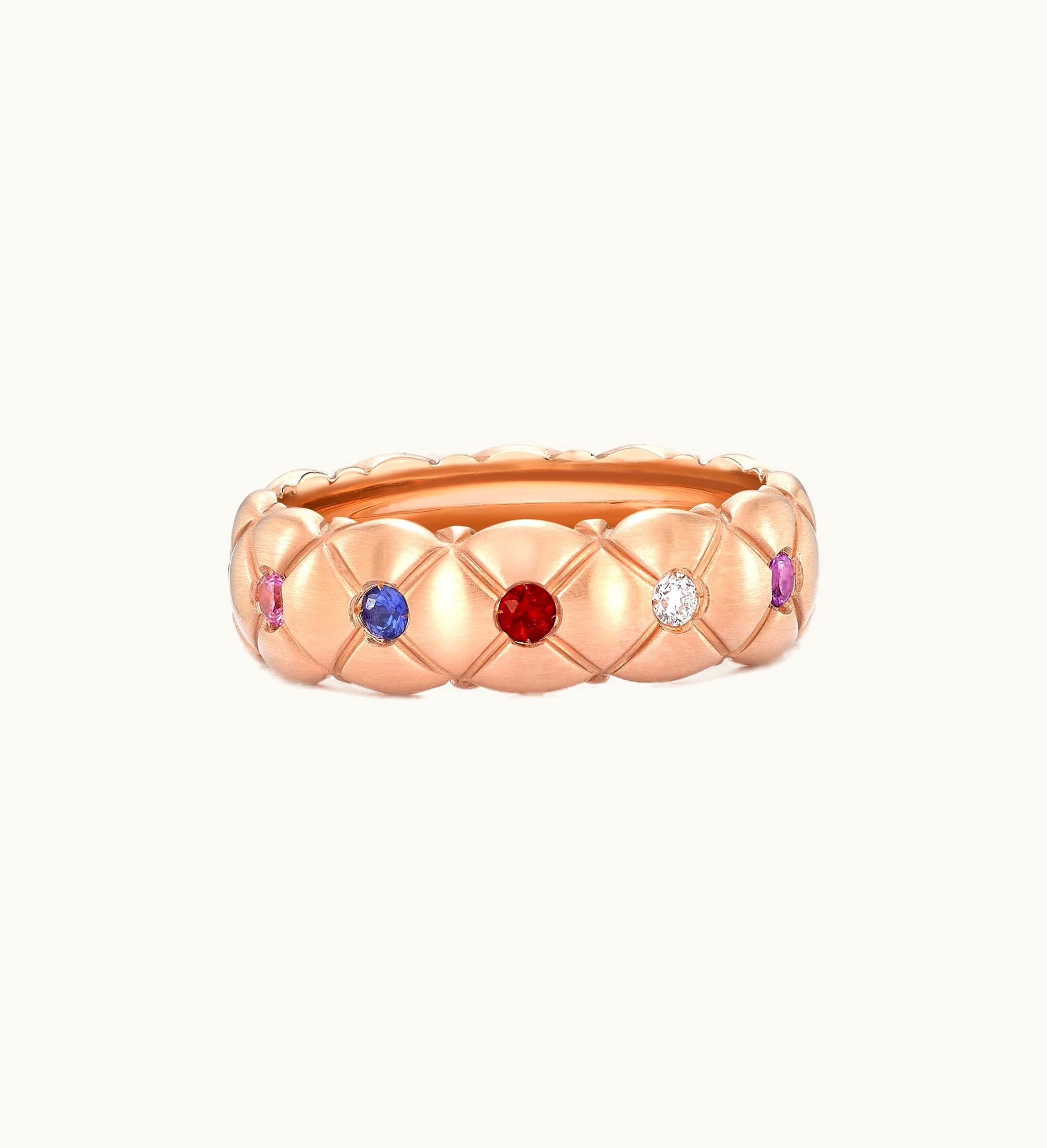 Faberge Faberge Treillage Brushed Rose Gold & Multicoloured Gemstone Set Ring