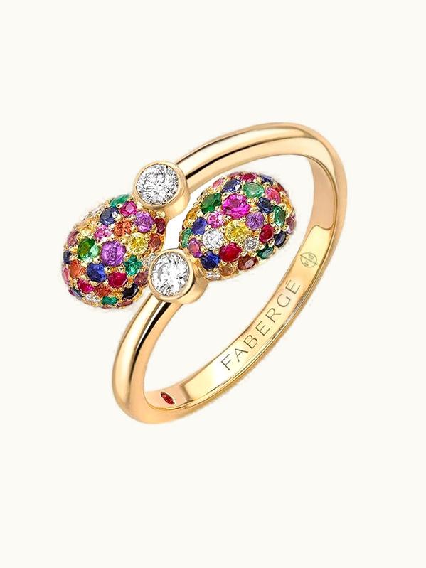 Faberge Faberge Emotion Yellow Gold Multicoloured Gemstone Crossover Ring