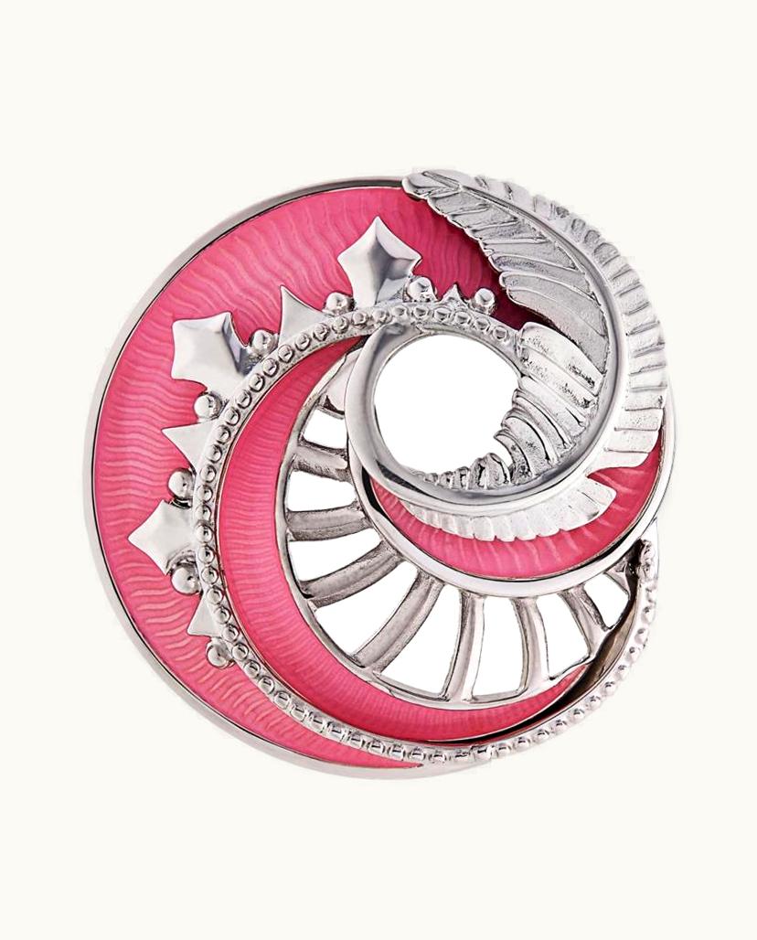 Faberge Faberge Mystere Sterling Silver Pendant & Brooch With Bold Pink Guilloché Lacquer