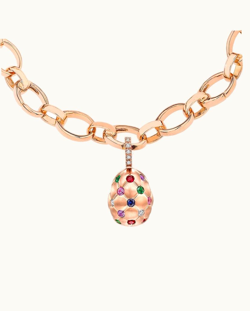 Faberge Faberge Treillage Brushed Rose Gold & Multicoloured Gemstone Set Egg Charm