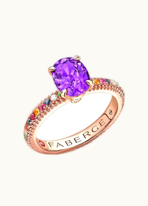 Faberge Faberge Colours Of Love Rose Gold Purple Sapphire Fluted Ring With Multicoloured Gemstone Shoulders