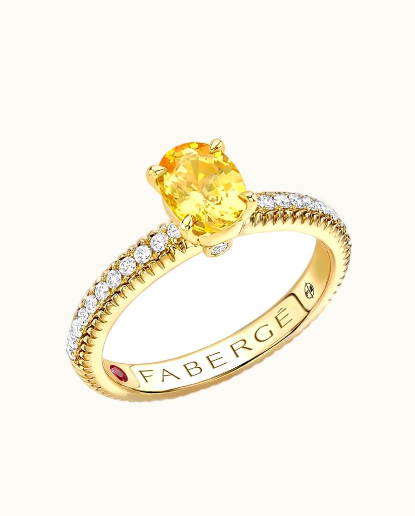 Faberge Faberge Colours Of Love Yellow Gold Oval Yellow Sapphire Fluted Ring With Diamond Shoulders