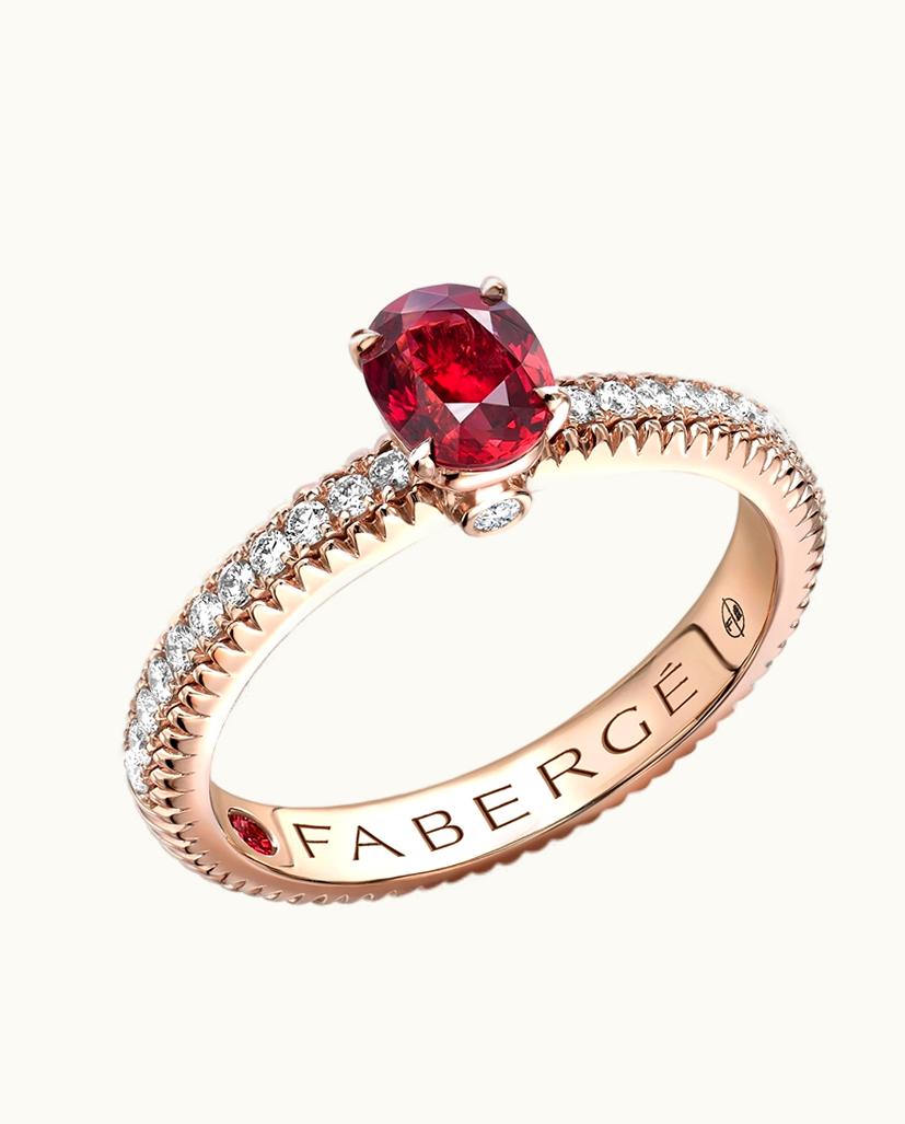 Faberge Faberge Colours Of Love Rose Gold Ruby Fluted Ring With Diamond Shoulders UZ0178804