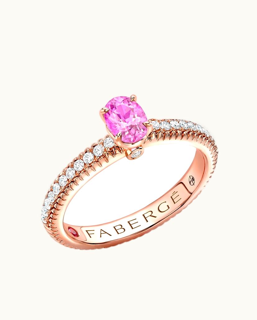 Faberge Faberge Colours Of Love Rose Gold Pink Oval Sapphire Fluted Ring With Diamond Shoulders