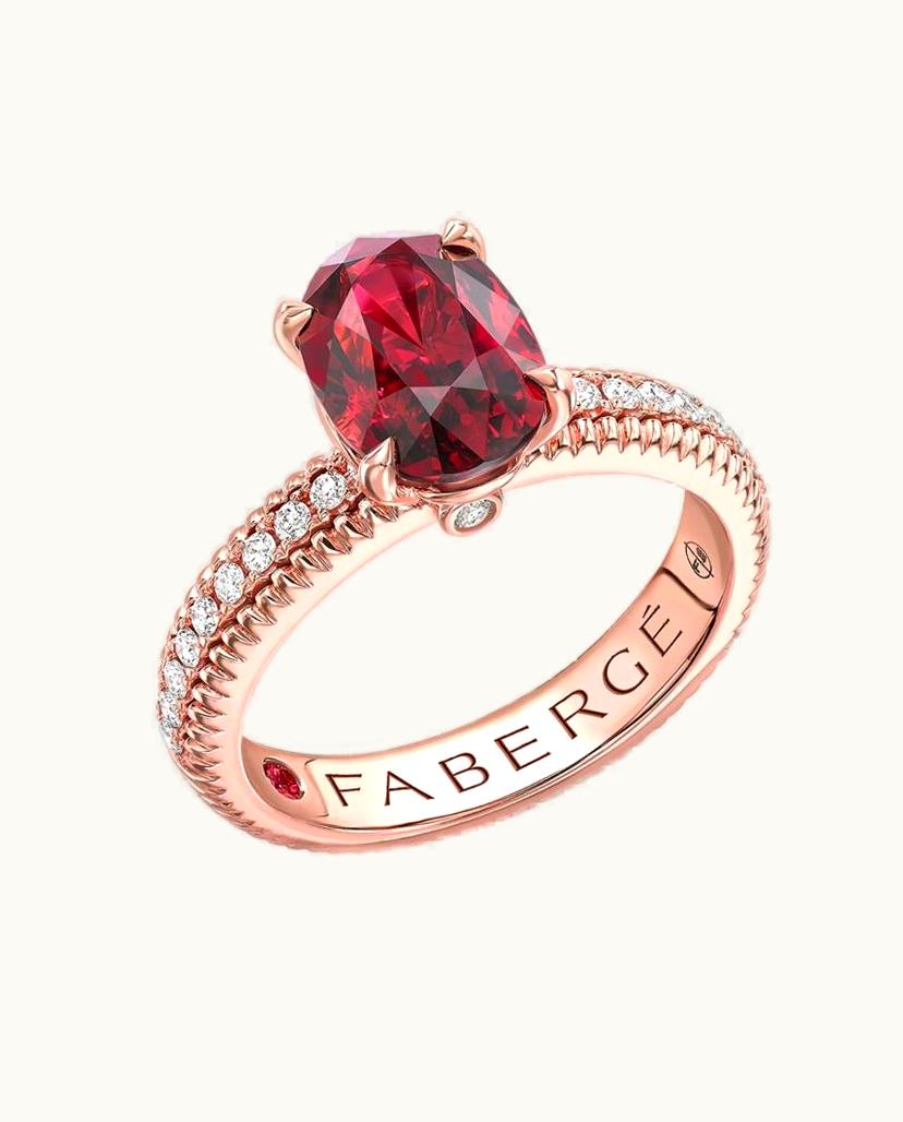 Faberge Faberge Colours Of Love Rose Gold Ruby Fluted Ring With Diamond Shoulders UZ0178817