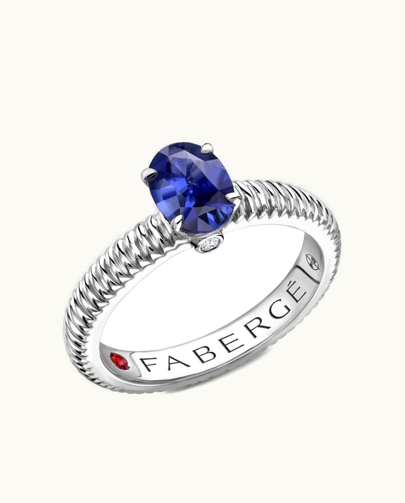 Faberge Faberge Colours Of Love White Gold Blue Sapphire Fluted Ring UZ0178821