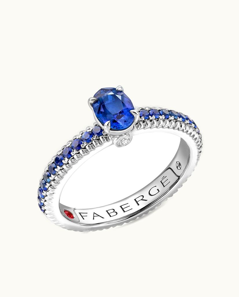 Faberge Faberge Colours Of Love White Gold Blue Sapphire Fluted Ring With Blue Sapphire Shoulders