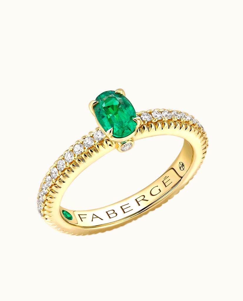 Faberge Faberge Colours Of Love Yellow Gold Emerald Fluted Ring With Diamond Shoulders