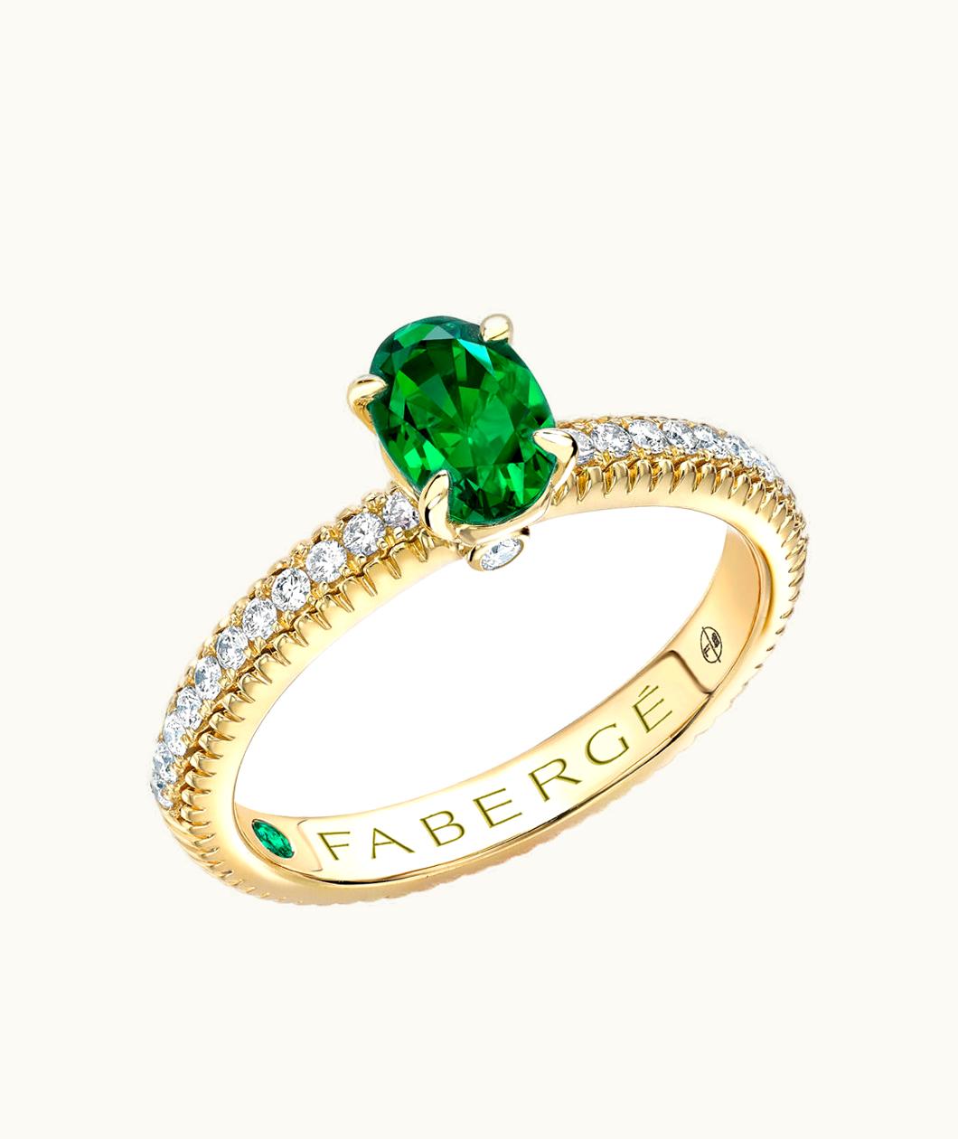Faberge Faberge Colours Of Love Yellow Gold Oval Emerald Fluted Ring With Diamond Shoulders