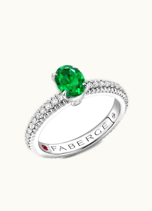 Faberge Faberge Colours Of Love White Gold Emerald Fluted Ring With Diamond Shoulders