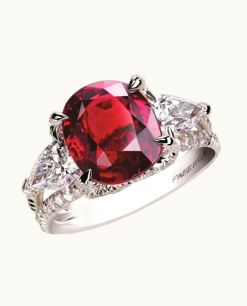 Faberge Faberge Colours Of Love White Gold 4.63Ct Oval Ruby Ring Set With Diamonds