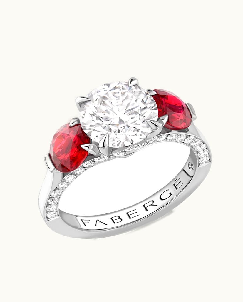 Faberge Faberge Colours Of Love Platinum Diamond & Ruby Three Stone Ring