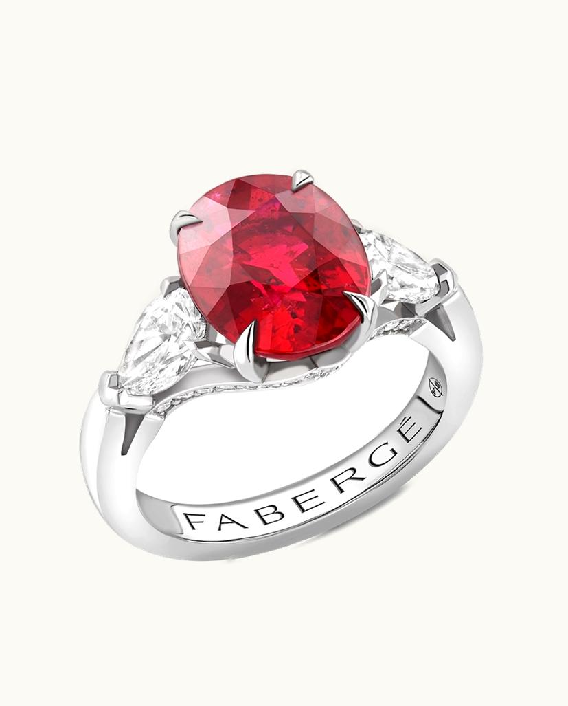 Faberge Faberge Colours Of Love Platinum Oval Ruby Ring Set With Diamonds