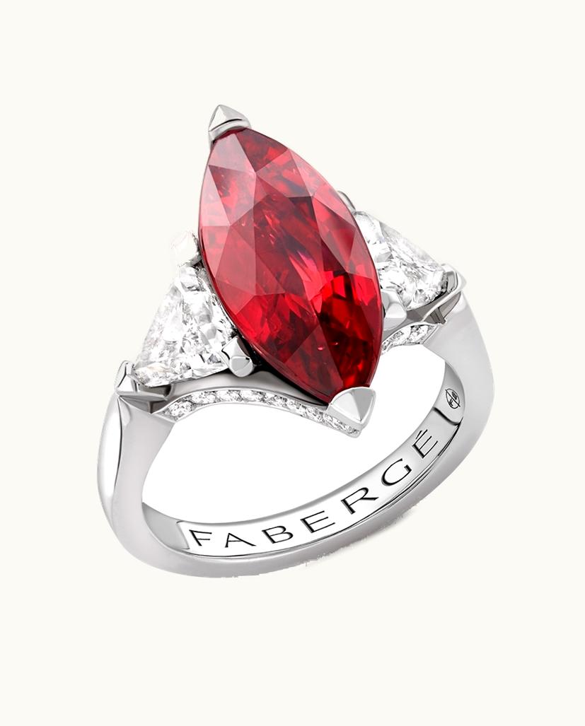 Faberge Faberge Colours Of Love Platinum 5ct Marquise Cut Ruby Ring Set With Diamonds