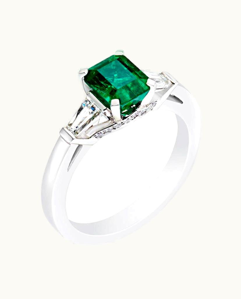Faberge Faberge Colours Of Love Platinum Emerald Cut Emerald Ring Set With Diamonds