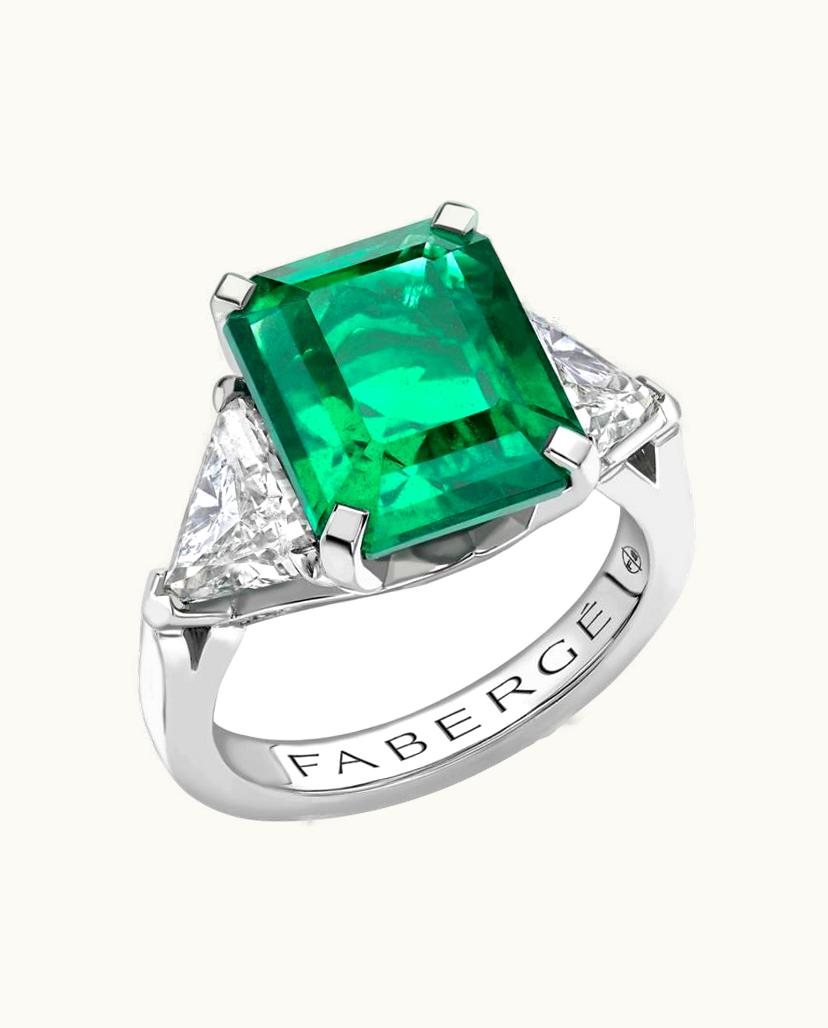 Faberge Faberge Colours Of Love Platinum Octagon Cut Emerald Ring Set With Diamonds