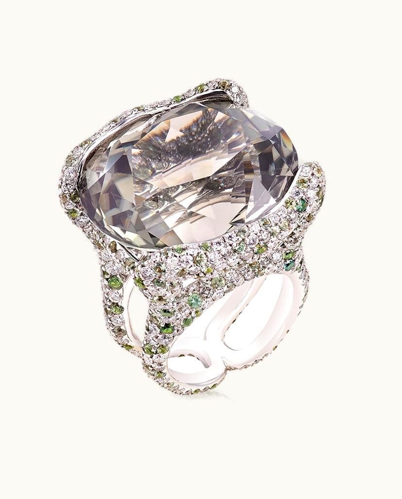 Faberge Faberge Emotion Katharina White Gold 51.09Ct Tourmaline Ring With Diamonds & Green Sapphires