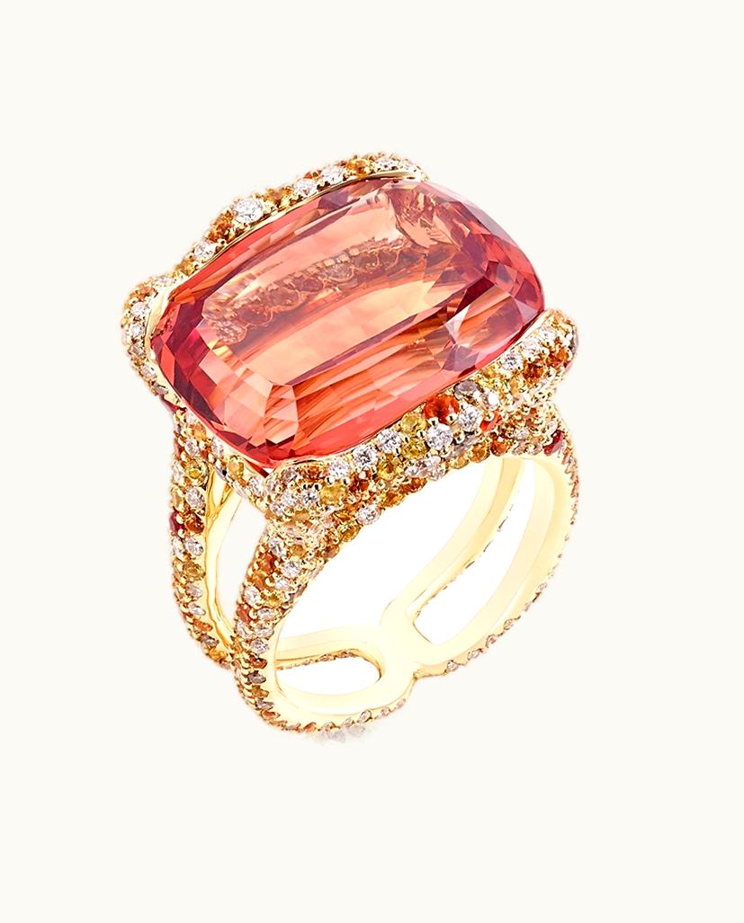 Faberge Faberge Emotion Katharina Yellow Gold 21.17Ct Topaz Ring With Diamonds & Coloured Gemstones