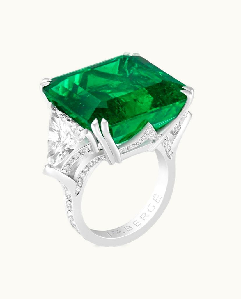 Faberge Faberge Colours Of Love Platinum 25.56Ct Emerald Step Cut Ring Set With Diamonds