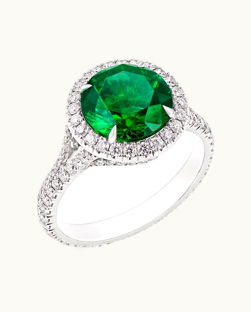 Faberge Faberge Colours Of Love Platinum Round Cut Demantoid Garnet Ring Set With Diamond Halo