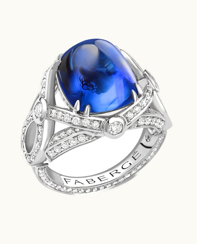 Faberge Faberge Colours Of Love Platinum 11.21Ct Sugarloaf Cut Blue Sapphire Ring Set With Diamonds