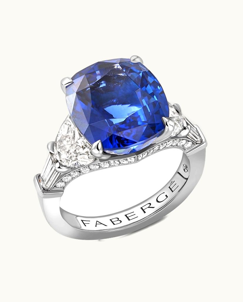 Faberge Faberge Colours Of Love Platinum 10.03Ct Cushion Cut Blue Sapphire Ring Set With Diamonds