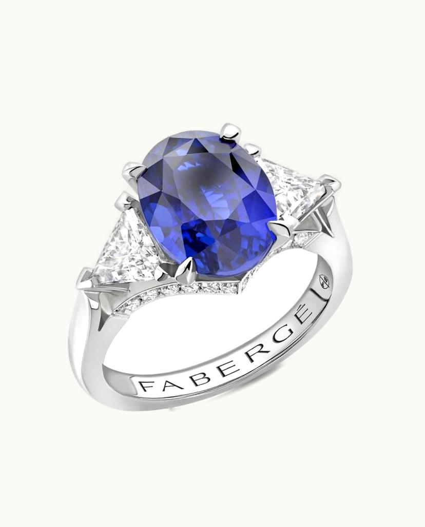 Faberge Faberge Colours Of Love Platinum 5.12Ct Oval Cut Blue Sapphire Ring Set With Diamonds