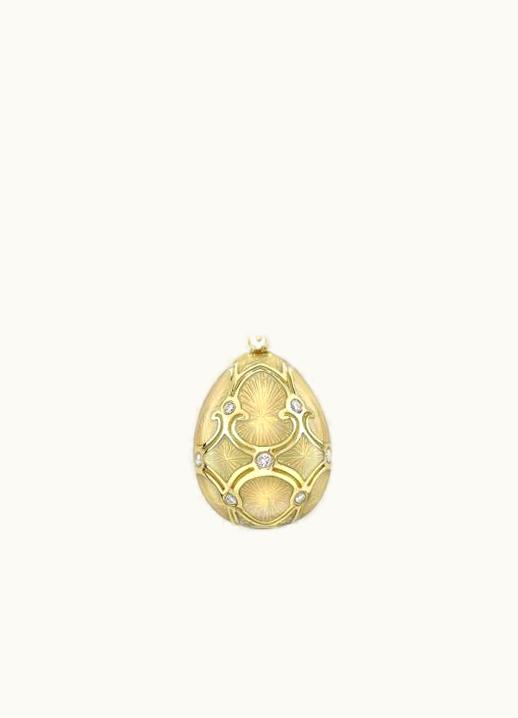 Faberge Faberge Heritage Yellow Gold Diamond & White Guilloché Enamel Egg Pendant
