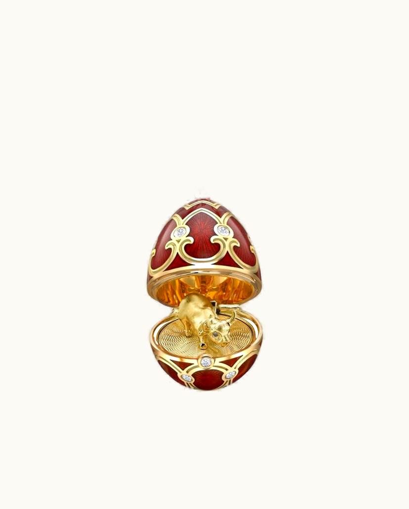 Faberge Faberge Heritage Yellow Gold Diamond & Red Guilloché Enamel Year Of The Ox Surprise Locket