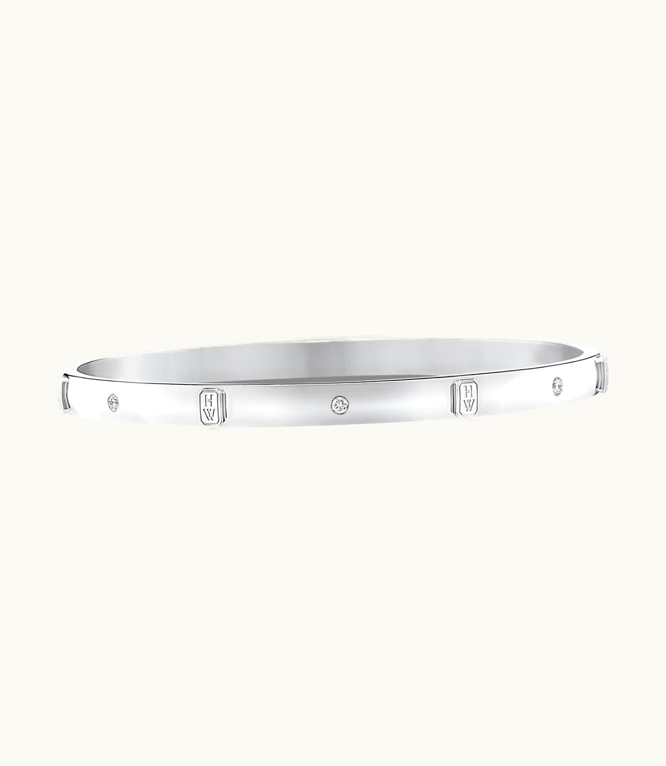 Harry Winston Harry Winston HW Logo White Gold Accent Diamond Bangle Bracelet