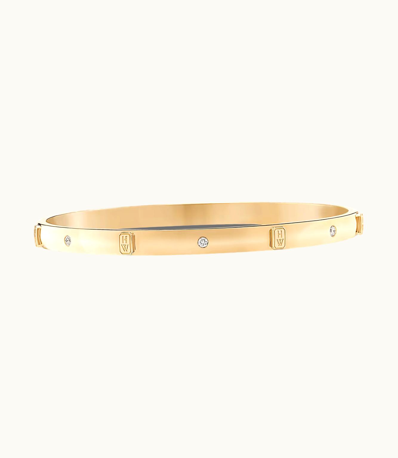 Harry Winston Harry Winston HW Logo Yellow Gold Accent Diamond Bangle Bracelet