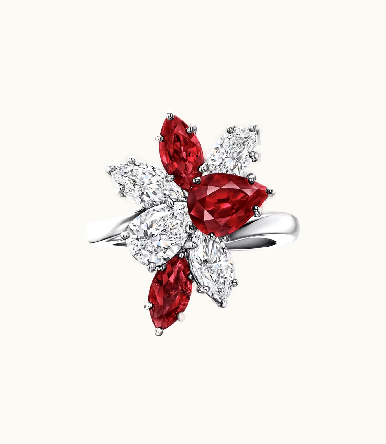 Harry Winston Harry Winston Cluster Ruby And Diamond Ring