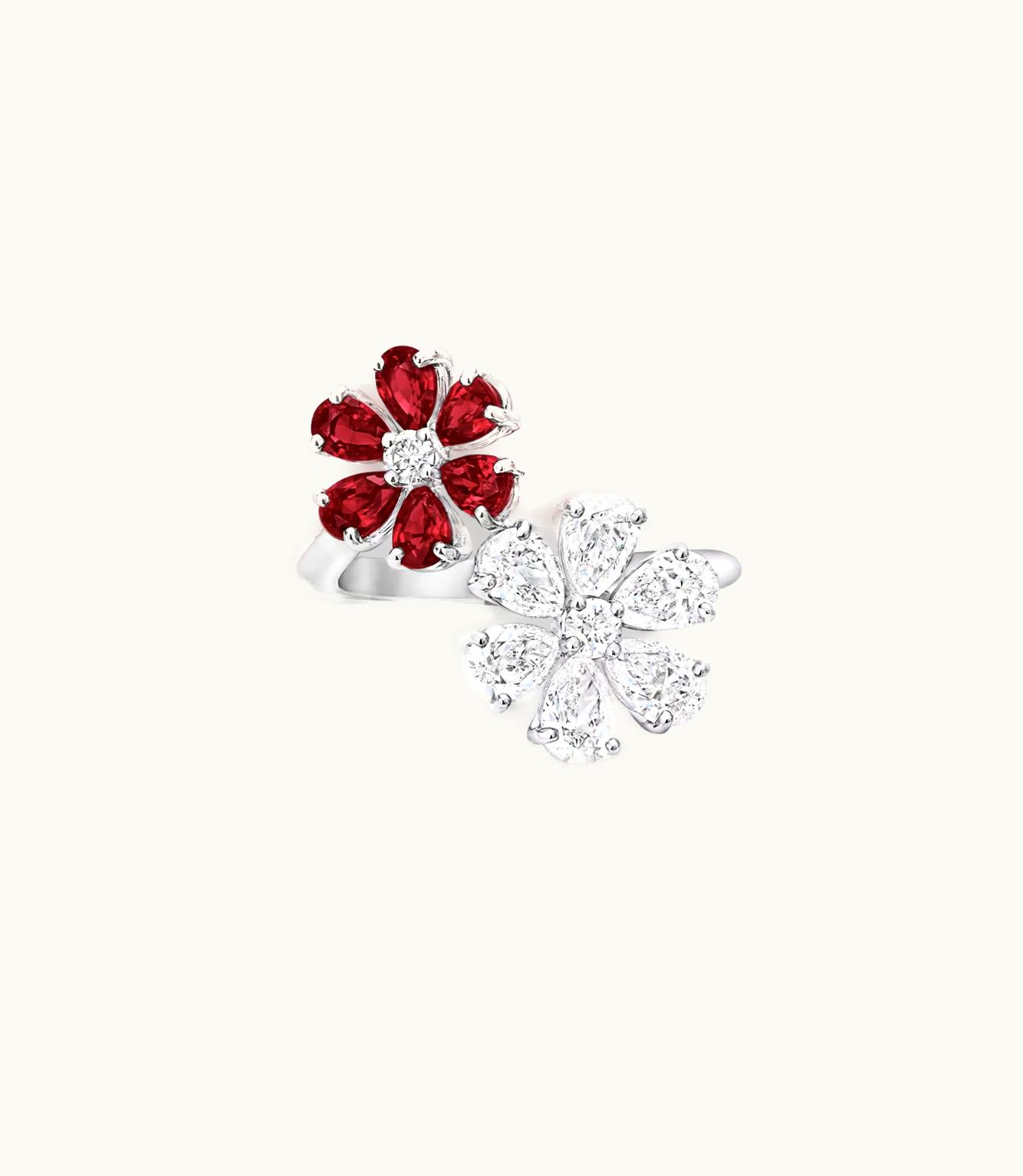 Harry Winston Harry Winston Forget-Me-Not Ruby And Diamond Twin Ring