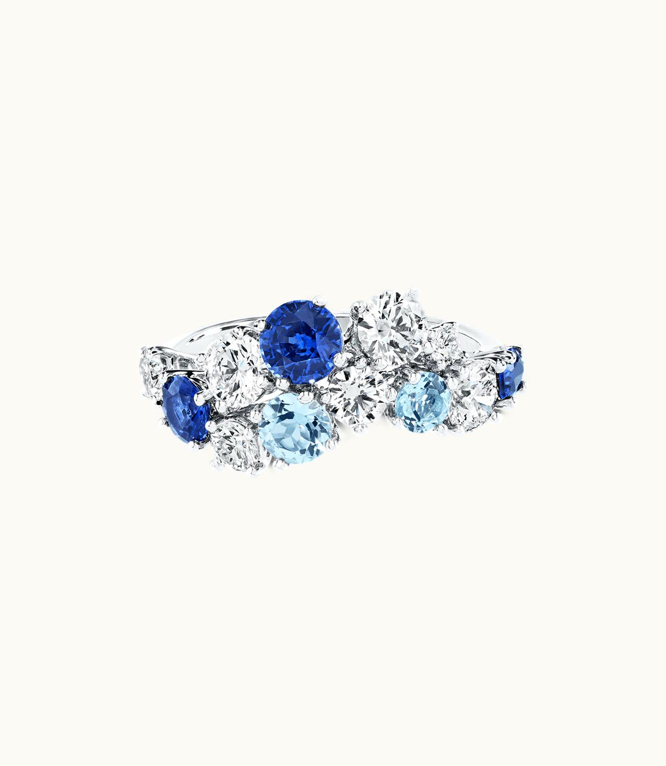 Harry Winston Harry Winston Sparkling Cluster Sapphire, Aquamarine And Diamond Ring