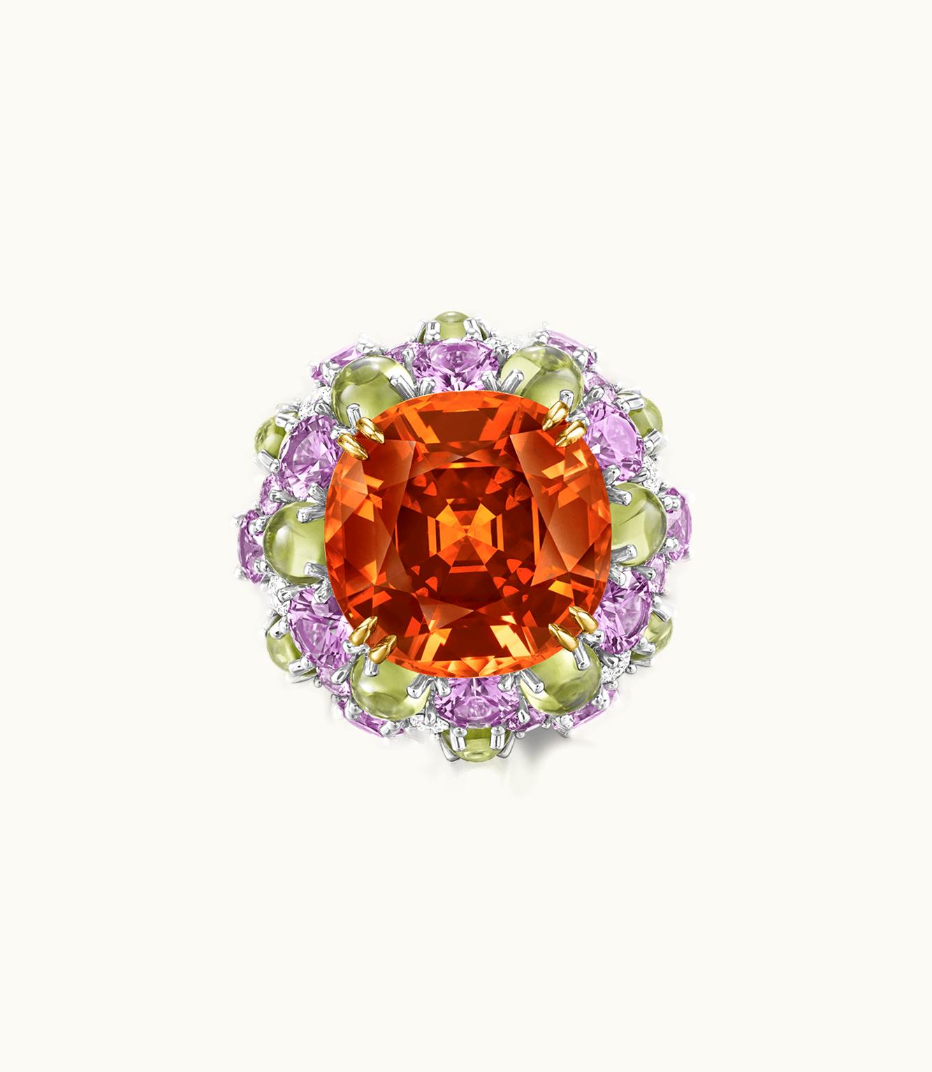 Harry Winston Harry Winston Candy Spessartite Garnet Ring With Peridots, Pink Sapphire And Diamonds