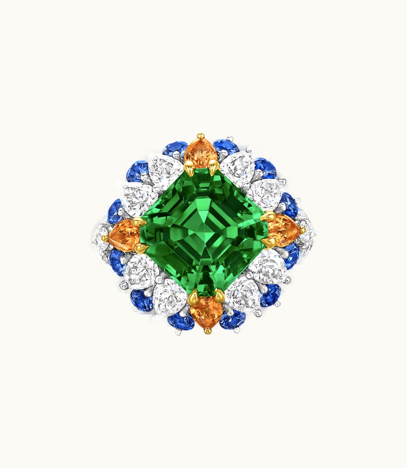 Harry Winston Harry Winston Candy Tsavorite Garnet Ring With Sapphires, Spessartite Garnets And Diamonds