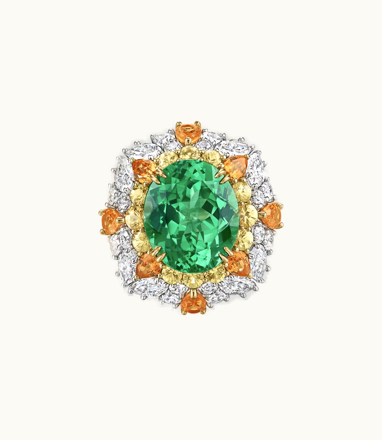 Harry Winston Harry Winston Candy Tsavorite Garnet Ring With Yellow Sapphires, Spessartite Garnets And Diamonds