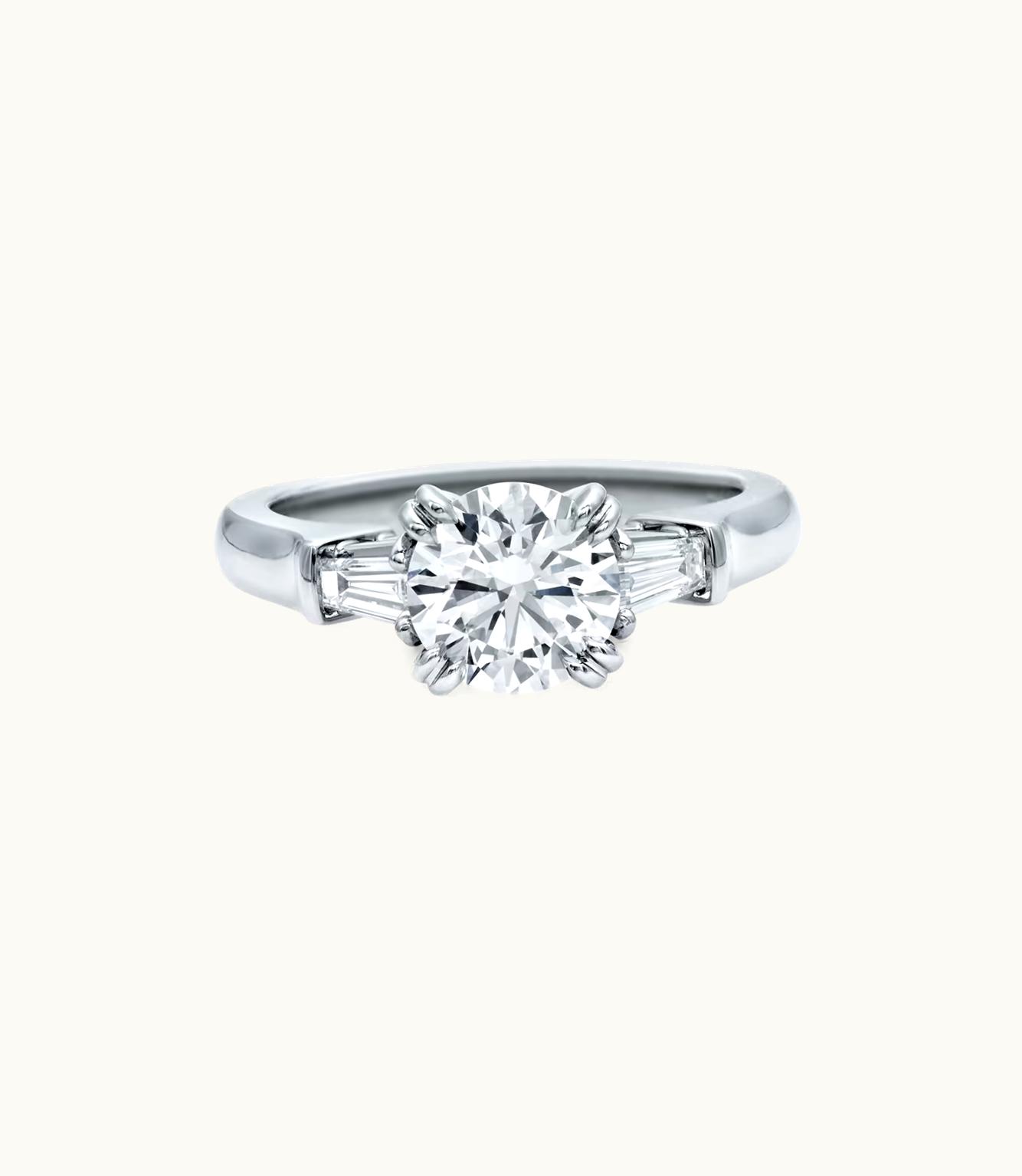 Harry Winston Harry Winston Classic Winston Round Brilliant Engagement Ring With Tapered Baguette Side Stones