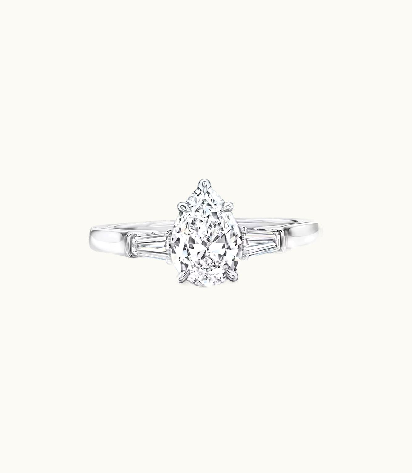 Harry Winston Harry Winston Classic Winston Pear-Shaped Engagement Ring With Tapered Baguette Side Stones