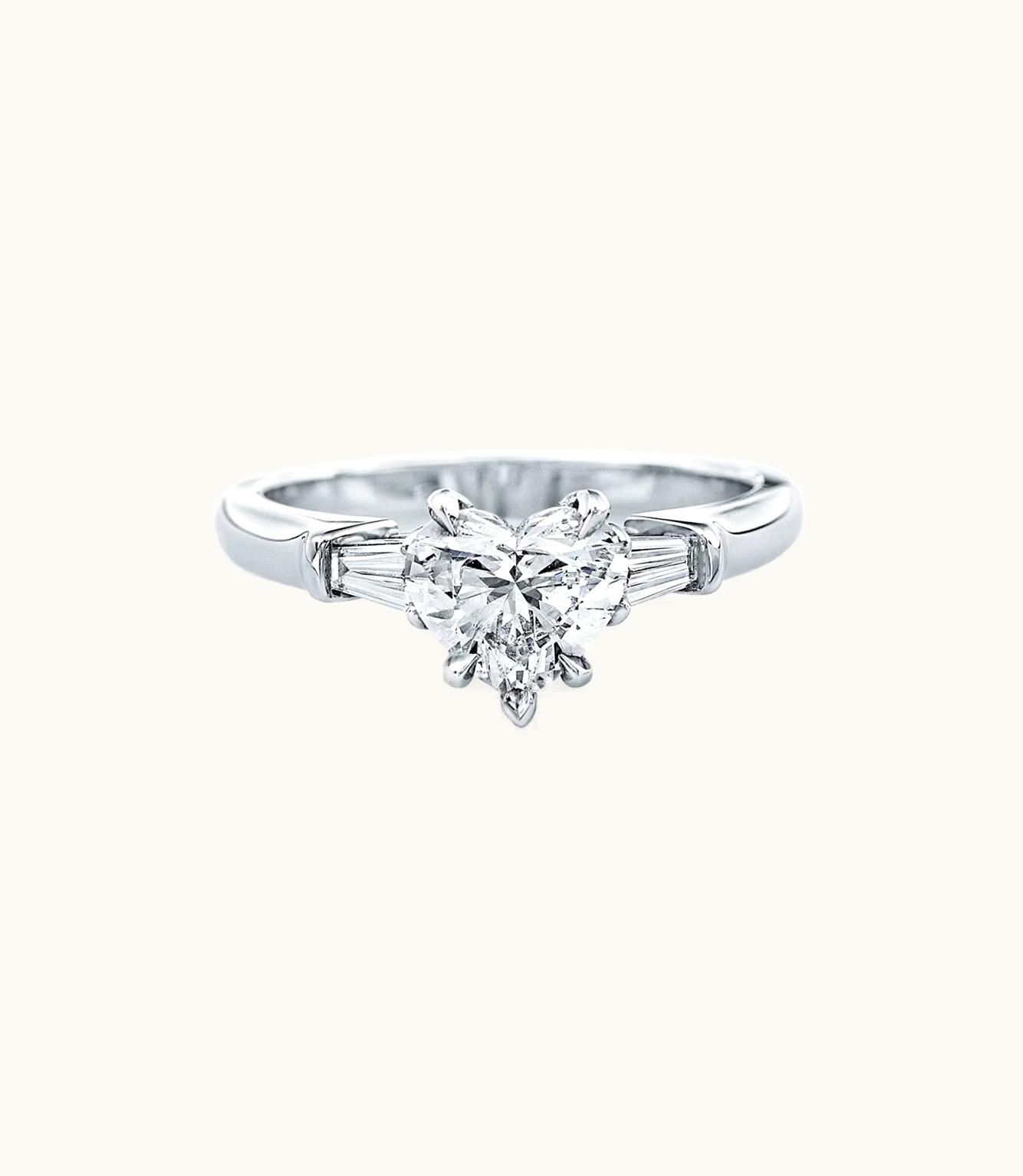 Harry Winston Harry Winston Classic Winston Heart-Shaped Engagement Ring With Tapered Baguette Side Stones