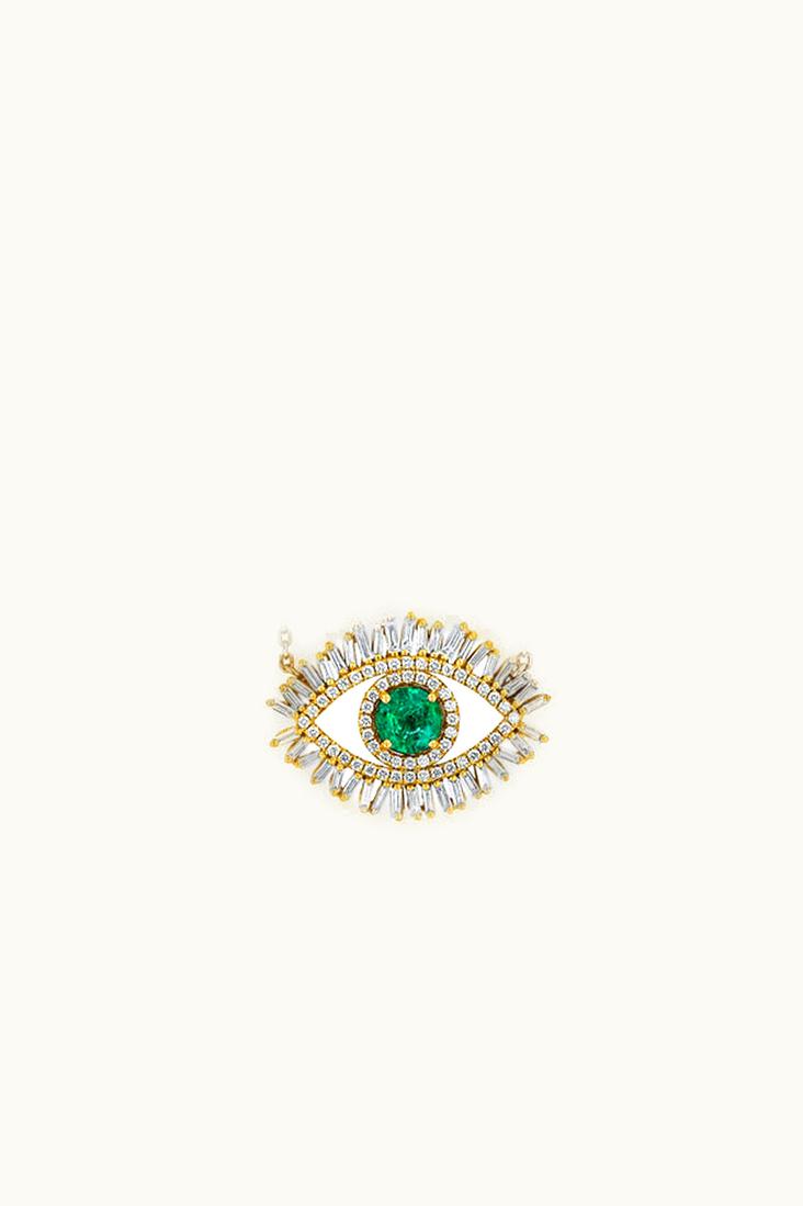 Suzanne Kalan Suzanne Kalan Large Evil Eye Emerald Half Diamond Pendant UZ0180811