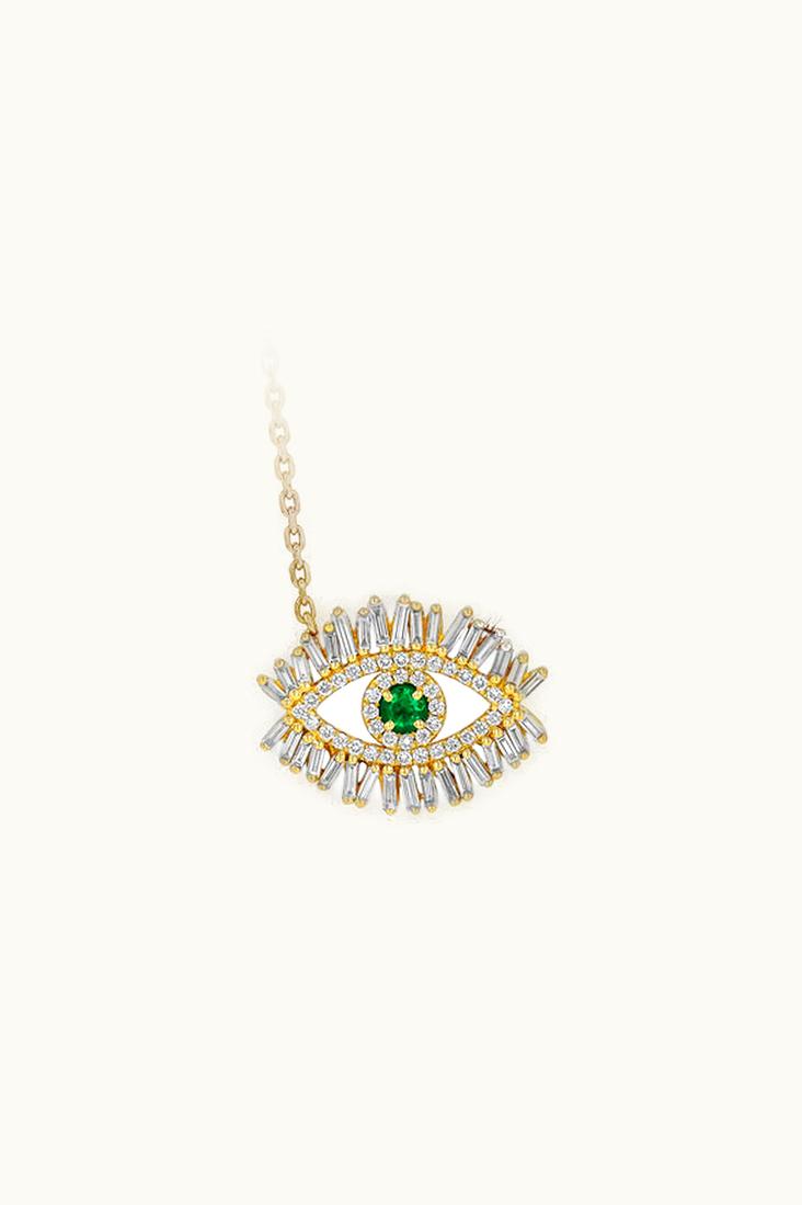 Suzanne Kalan Suzanne Kalan Medium Evil Eye Emerald Half Diamond Pendant UZ0181537