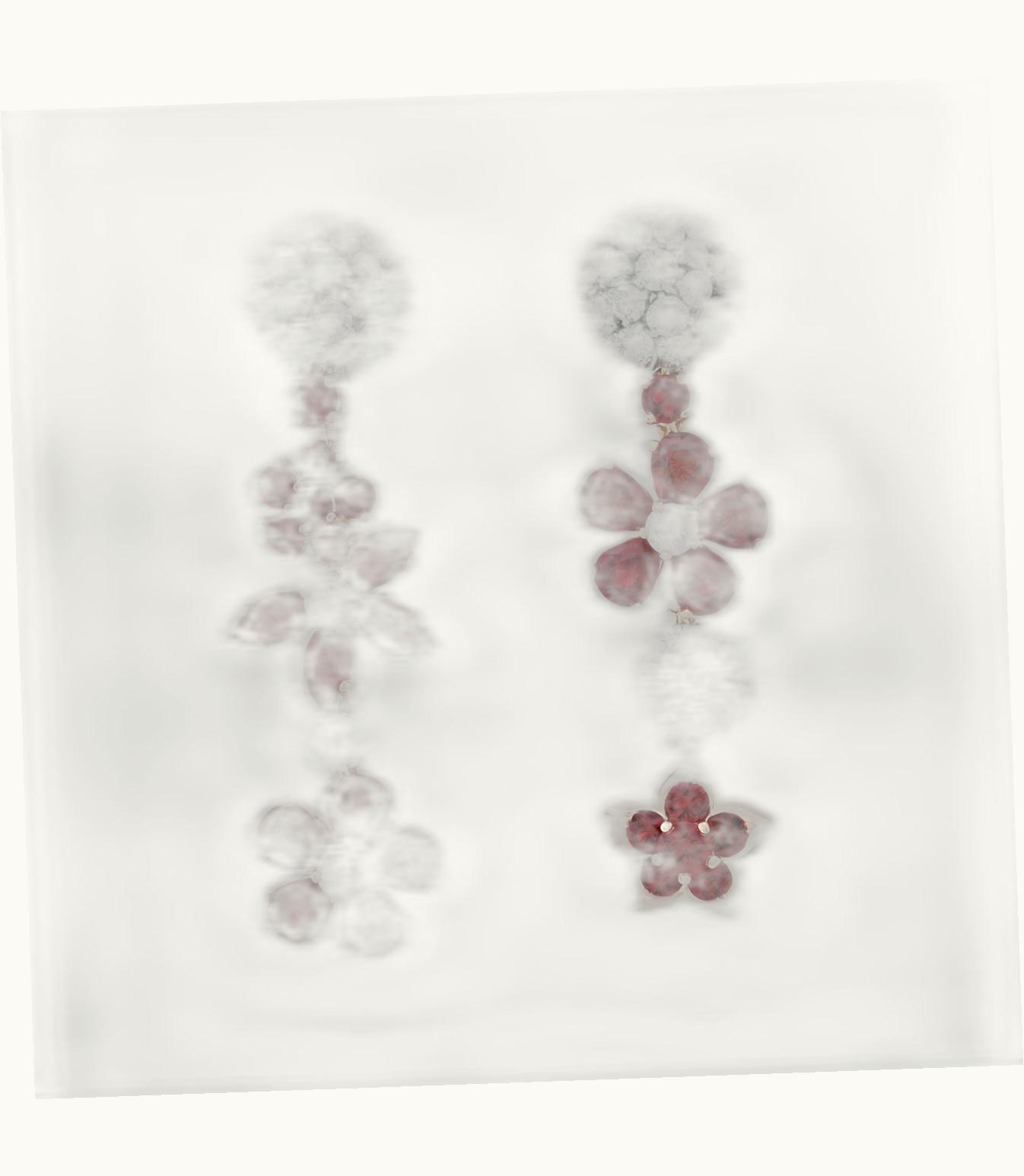 Van Cleef & Arpels Folie Des Prés Earrings. Rhodium Plated 18k White Gold, 18k Rose Gold, Rubies, Diamonds