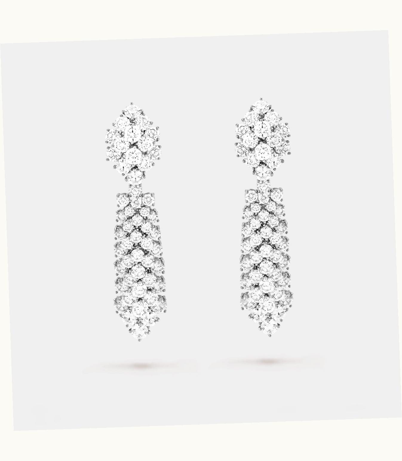Van Cleef & Arpels À Cheval Earrings with Detachable Pendants, Small Model. Platinum, Rhodium Plated 18k White Gold, Diamonds