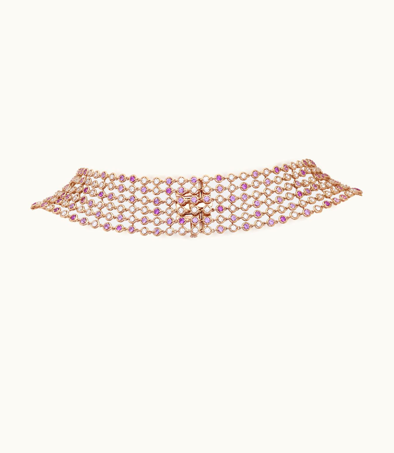 Van Cleef & Arpels Brume De Saphir Necklace. 18k Rose Gold, Pink Sapphires, Diamonds
