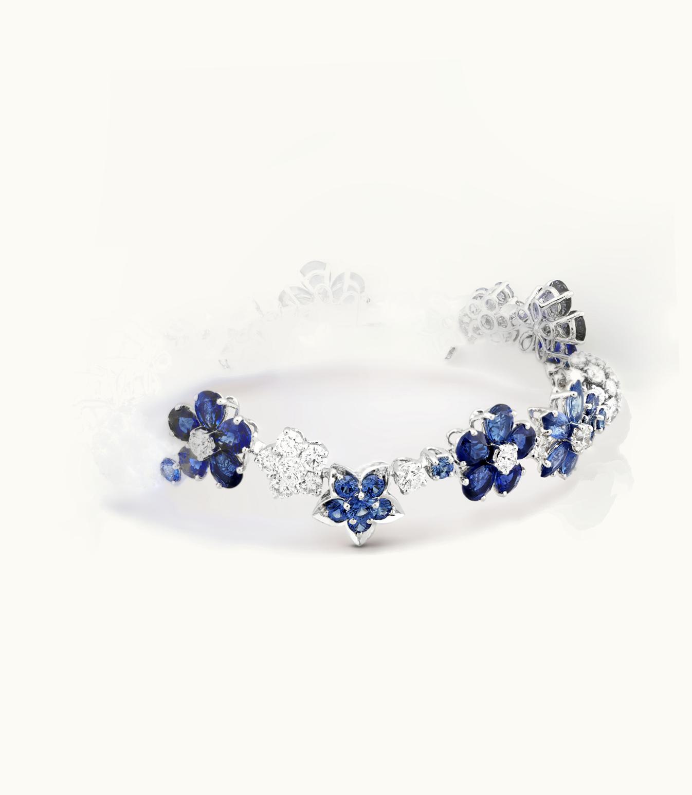 Van Cleef & Arpels Folie Des Prés Bracelet. Rhodium Plated 18k White Gold, Sapphires, Diamonds