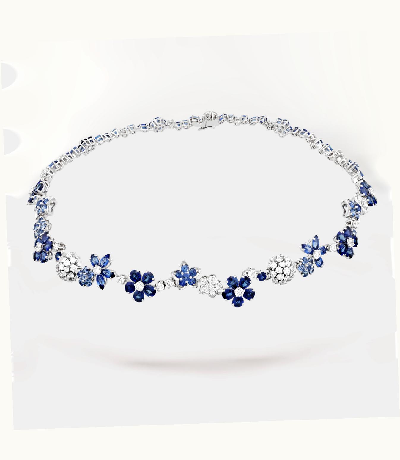 Van Cleef & Arpels Folie Des Prés Necklace. Rhodium Plated 18k White Gold, Sapphires, Diamonds