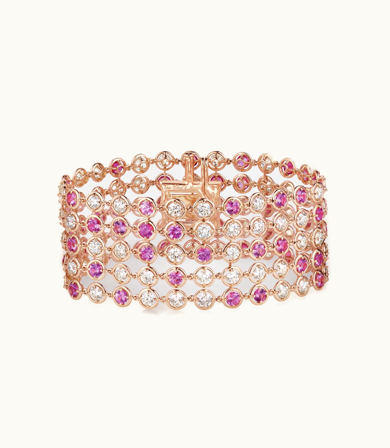 Van Cleef & Arpels Brume De Saphir Bracelet. 18k Rose Gold, Pink Sapphires, Diamonds